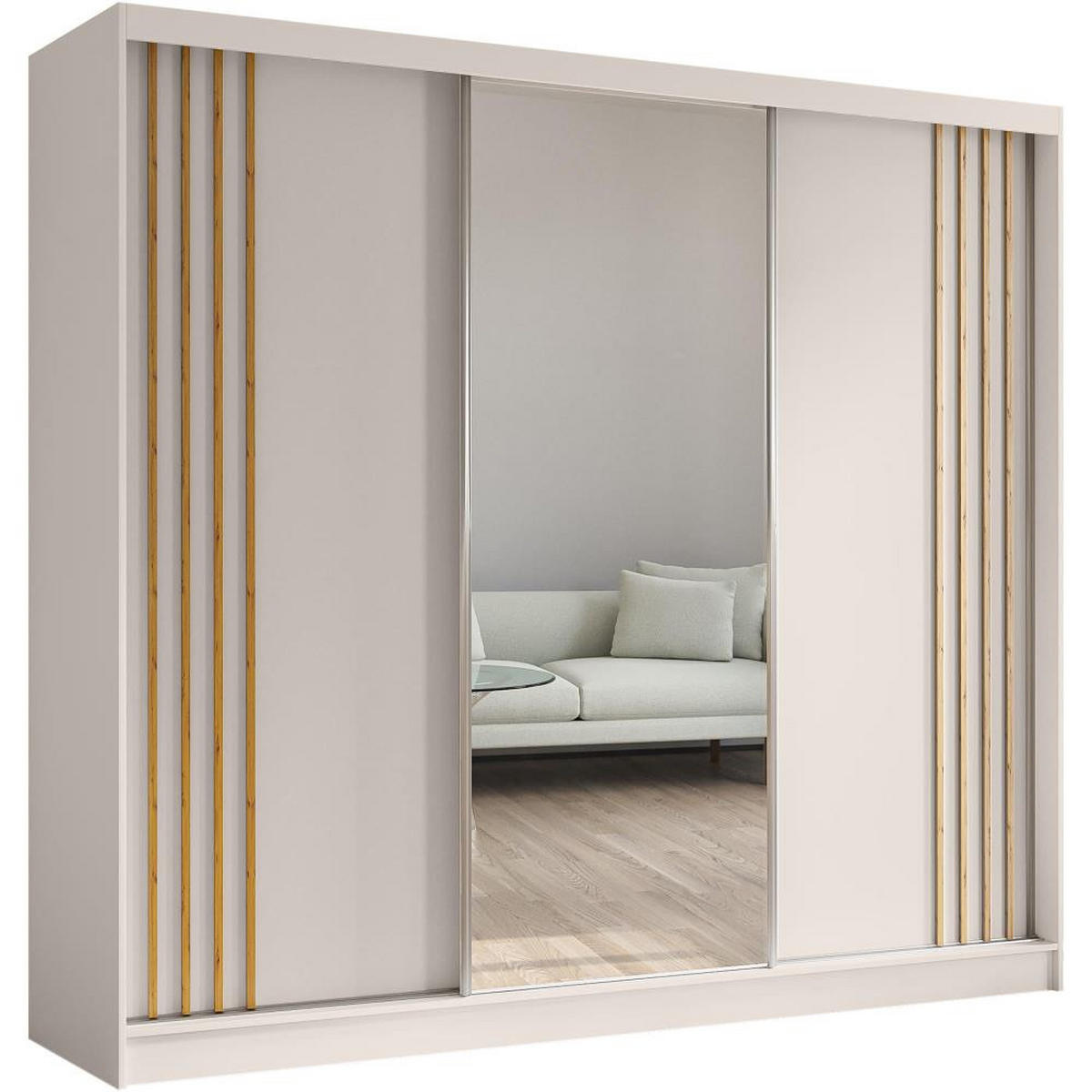 SCHWEBETÜRENSCHRANK Nela 240/216/61 kaschmir+eiche Artisan - Kaschmir/Eiche Artisan, Holzwerkstoff (240/216/61cm) - Beautysofa