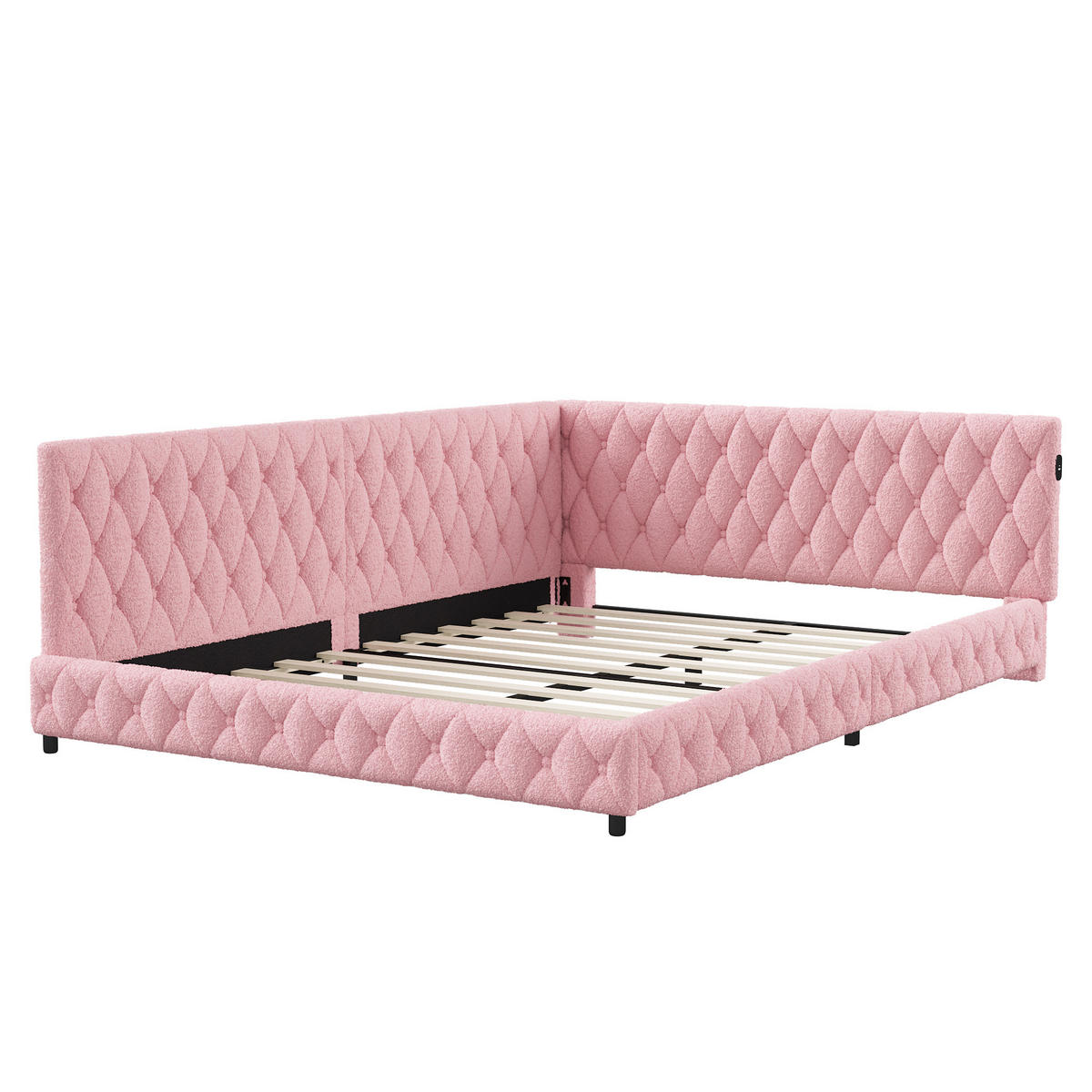 POLSTERBETT Modern 140/200 cm mit L-Eckpolsterung & LED Teddy-Plüsch Pink - Pink, Textil (140/200cm) - Creahappy