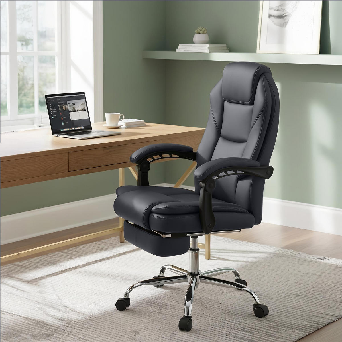 CHEFSESSEL Lederlook Schwarz - Chromfarben/Schwarz, Textil/Metall (67/114/64cm) - CLP