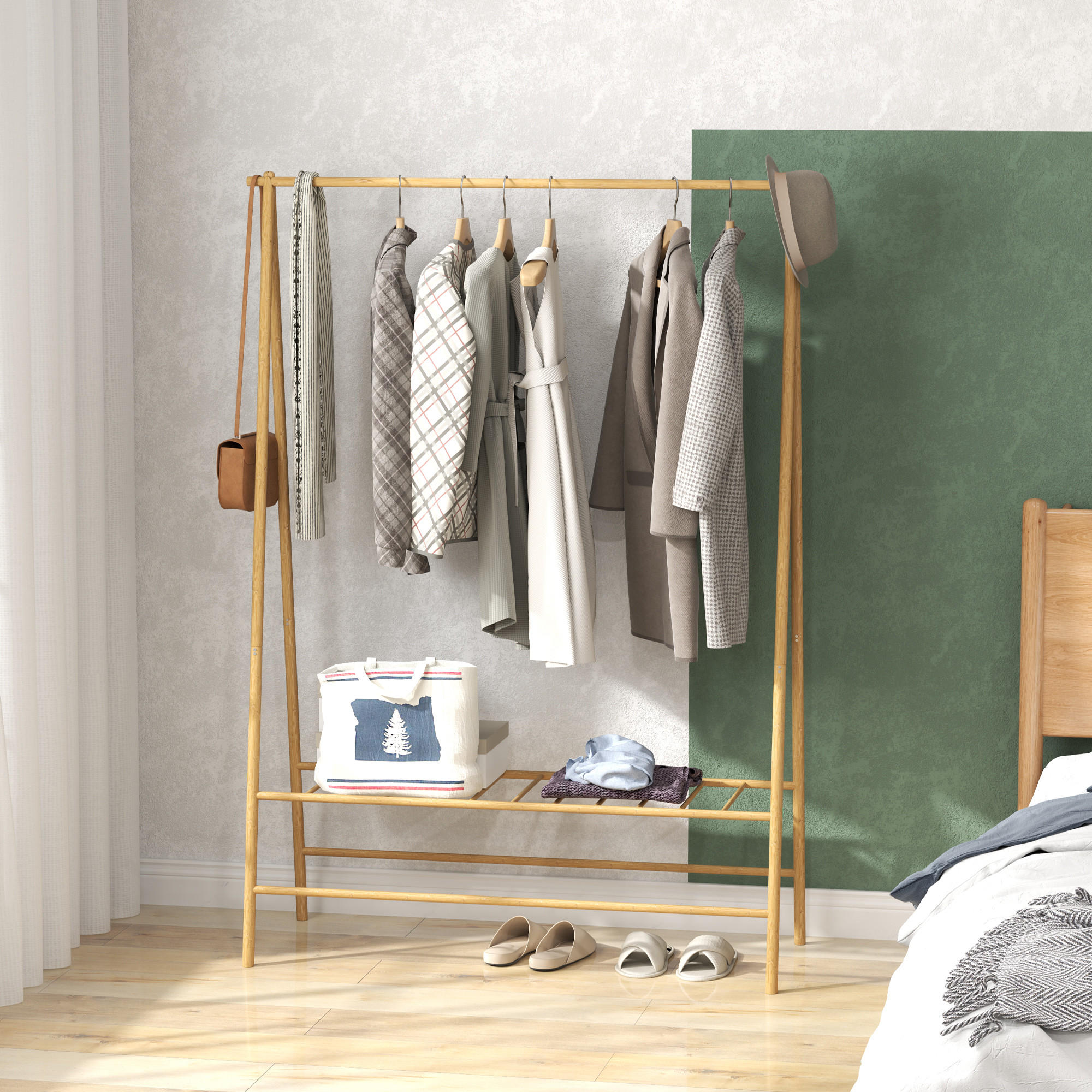GARDEROBENSTÄNDER Bambus, 116 x 43,5 x 160 cm, Naturholz - Naturfarben, Naturmaterialen (116/160/43.5cm) - HOMCOM