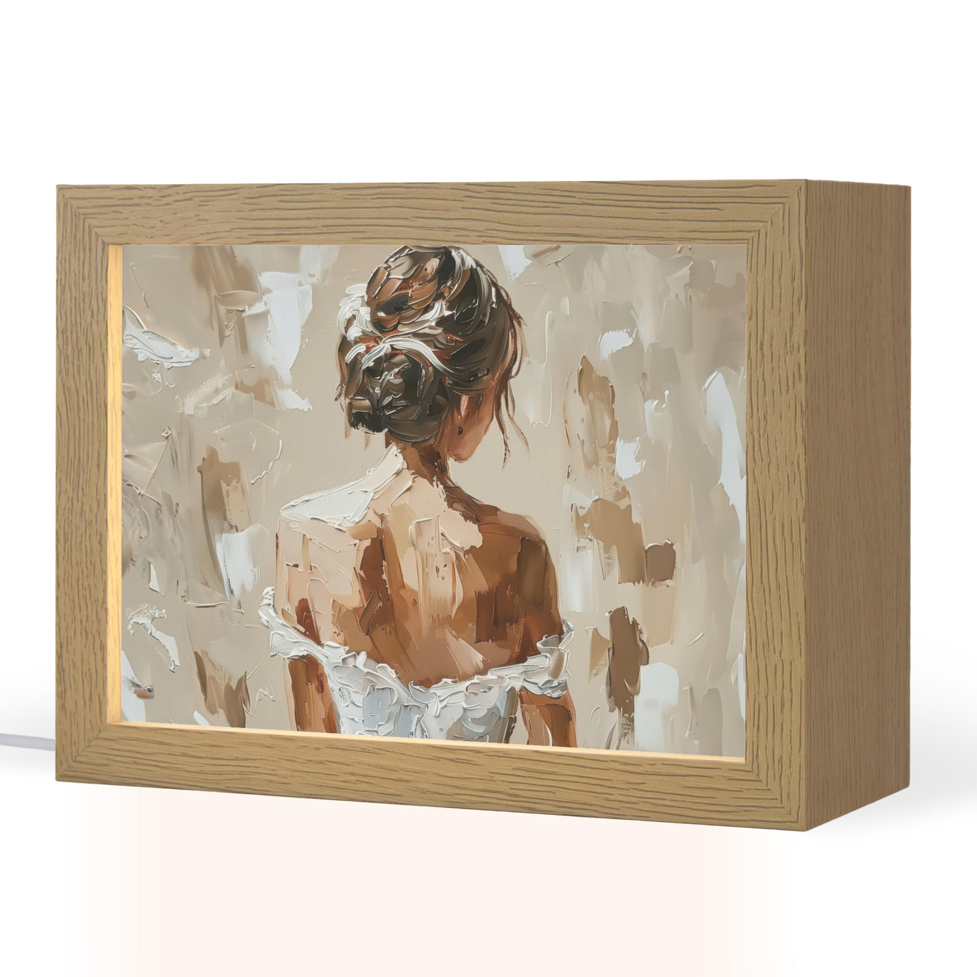 OnlyWow STOLNÍ LAMPA Žena - malba - abstraktní - béžová - moderní 20x15 cm