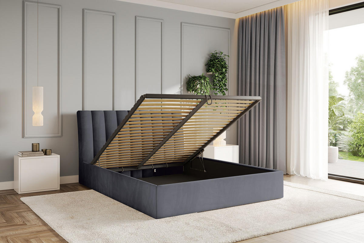 POLSTERBETT mit Bettkasten und Lattenrost, Boxbett ohne Matratze - ILAN 180x200 Dunkelgrau - Dunkelgrau, Holzwerkstoff/Textil (180/200cm) - ALTDECOR