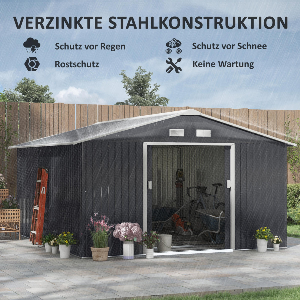 GERÄTEHAUS Geräteschuppen Gartenschrank Geräteschrank Metall Kohlegrau - Grau, Metall (340/200/386cm) - Outsunny