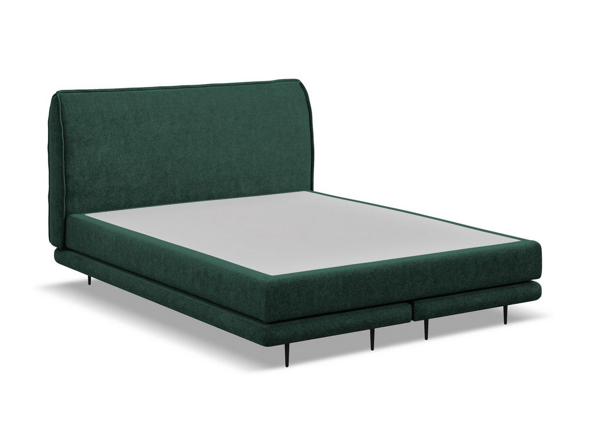 POLSTERBETT Doppelbett mit Matratze Bouclé Stoff Grün - Dunkelgrün/Schwarz, Textil/Metall (140/200cm) - Makamii