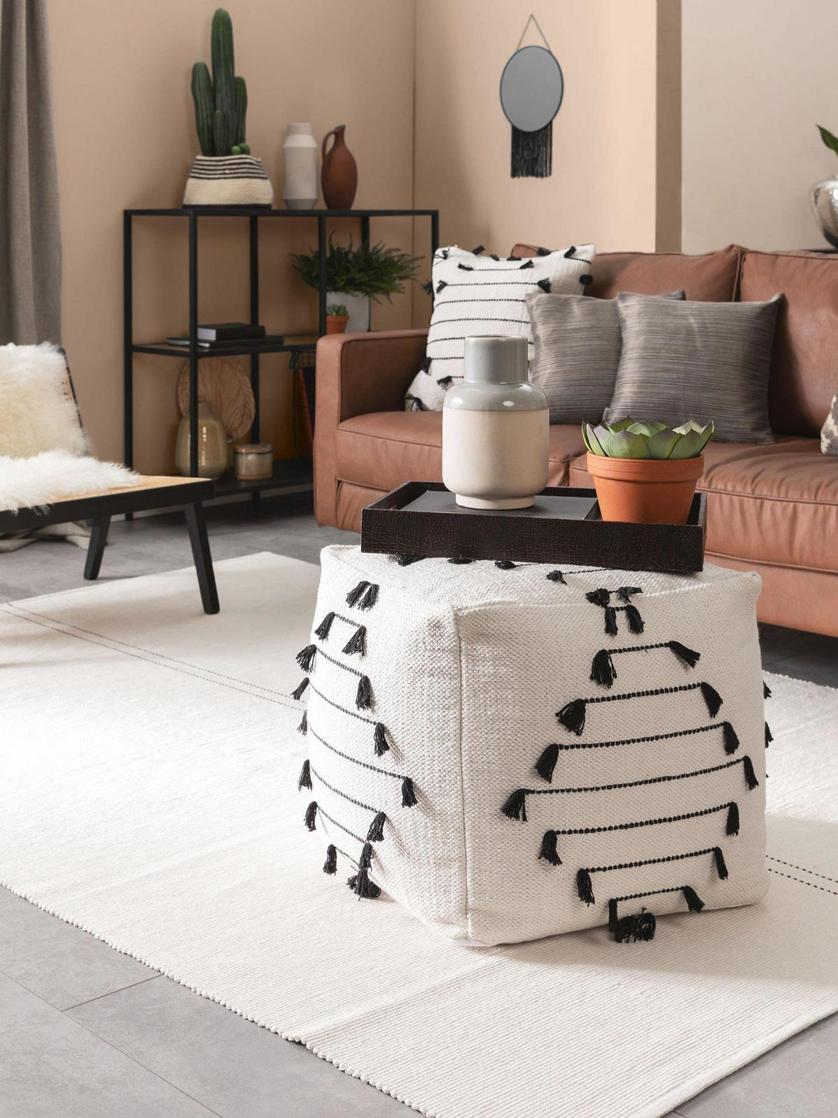 POUF Bo - Beige, Textil (45/45/45cm) - KUNSTLOFT