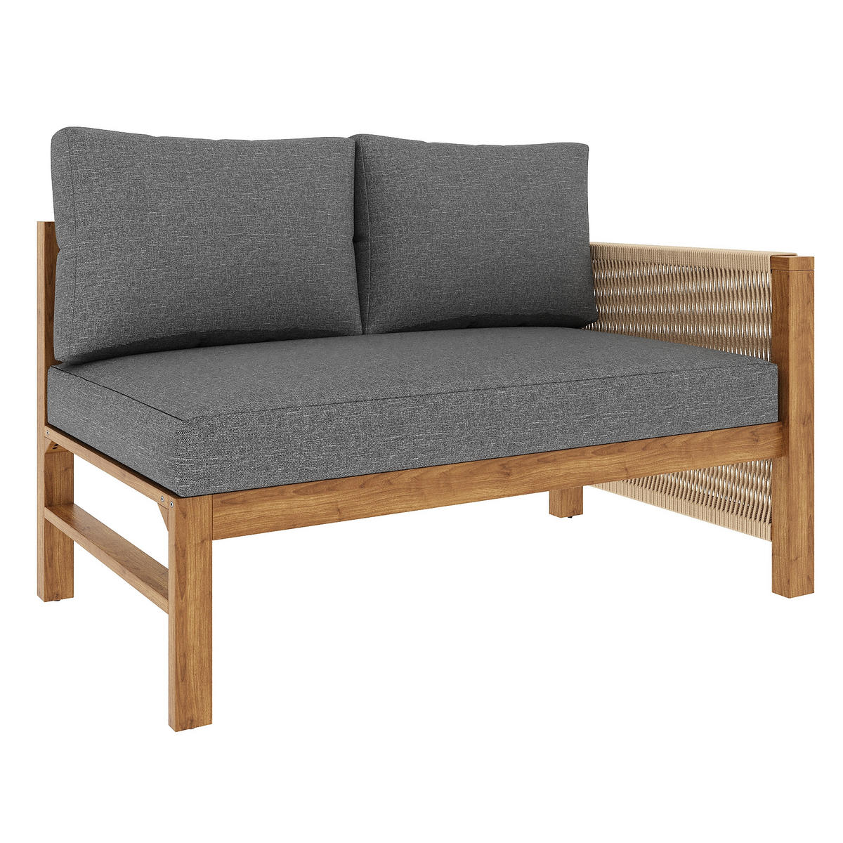 GARTENLOUNGE-SET Modulares Gartenmöbel-Set aus Akazienholz 6-Sitzer Ecksofa - Naturfarben/Grau, Holzwerkstoff/Textil - STILVORA
