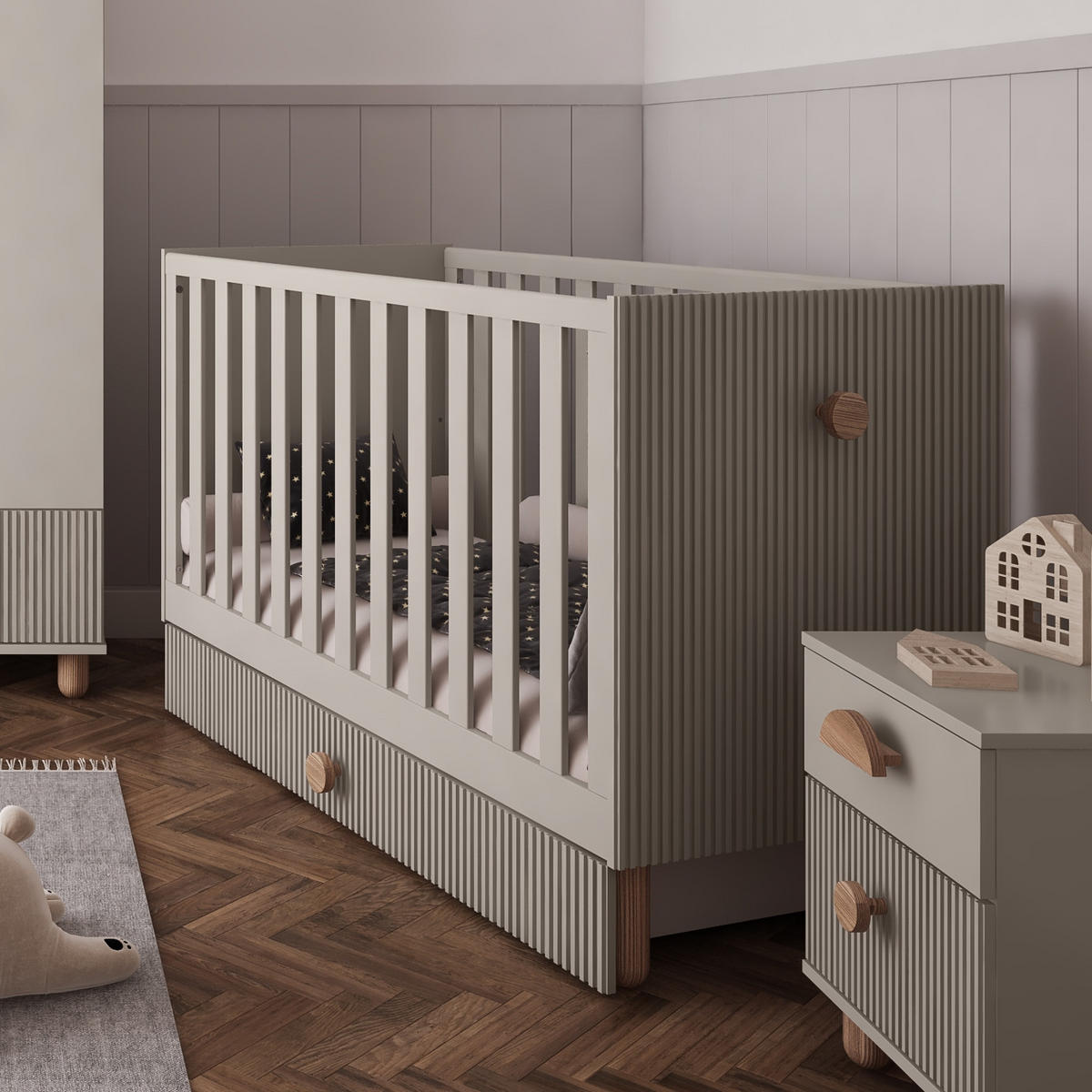 GITTERBETT Bebella - Weiß, Naturmaterialien (60/120cm) - kiki design