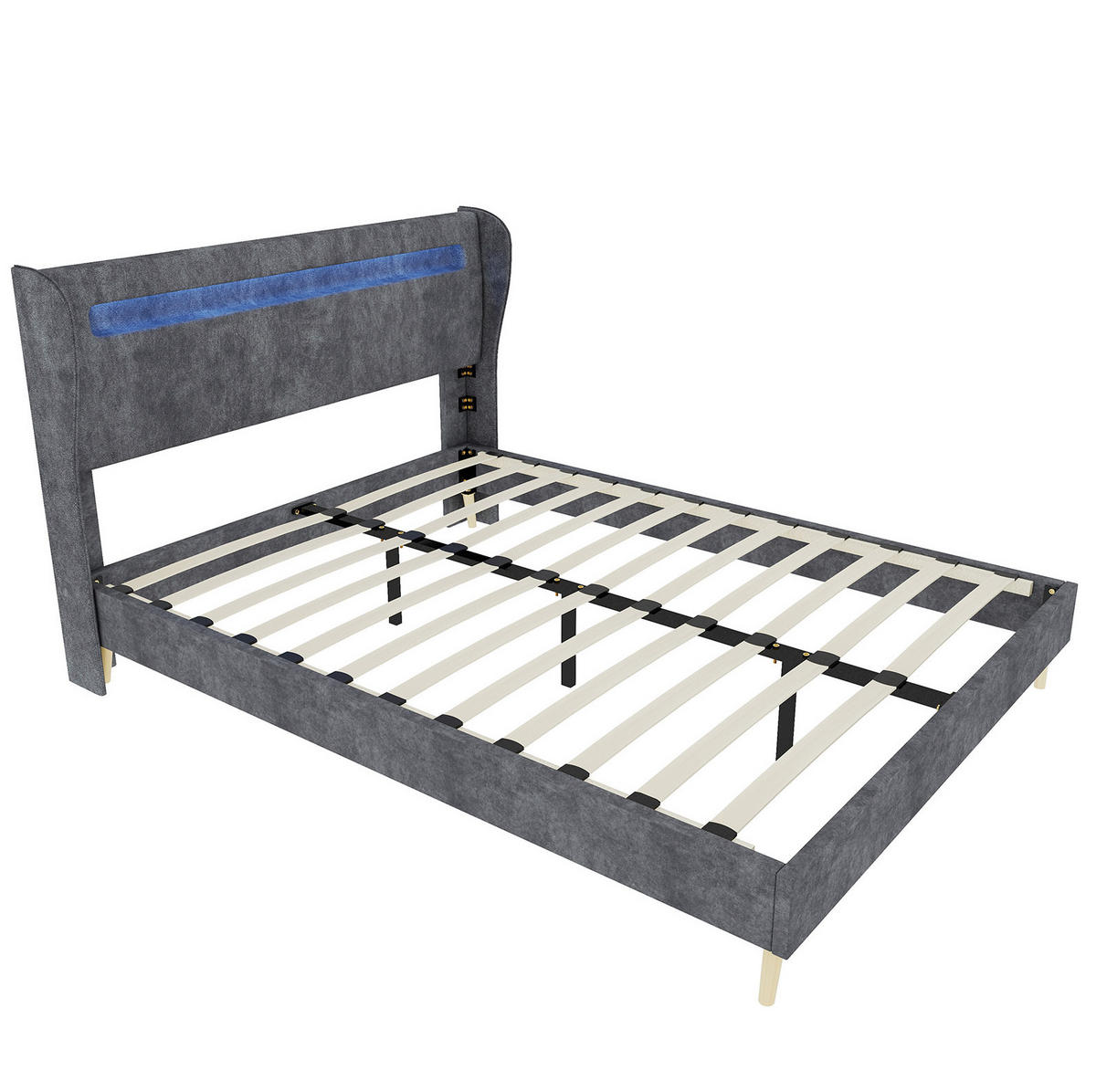 POLSTERBETT aus Stoff und Metall 140x200 cm Grau mit verstellbarer Rückenlehne und LED-Beleuchtung - Grau, Textil (140/200cm) - IVMEU