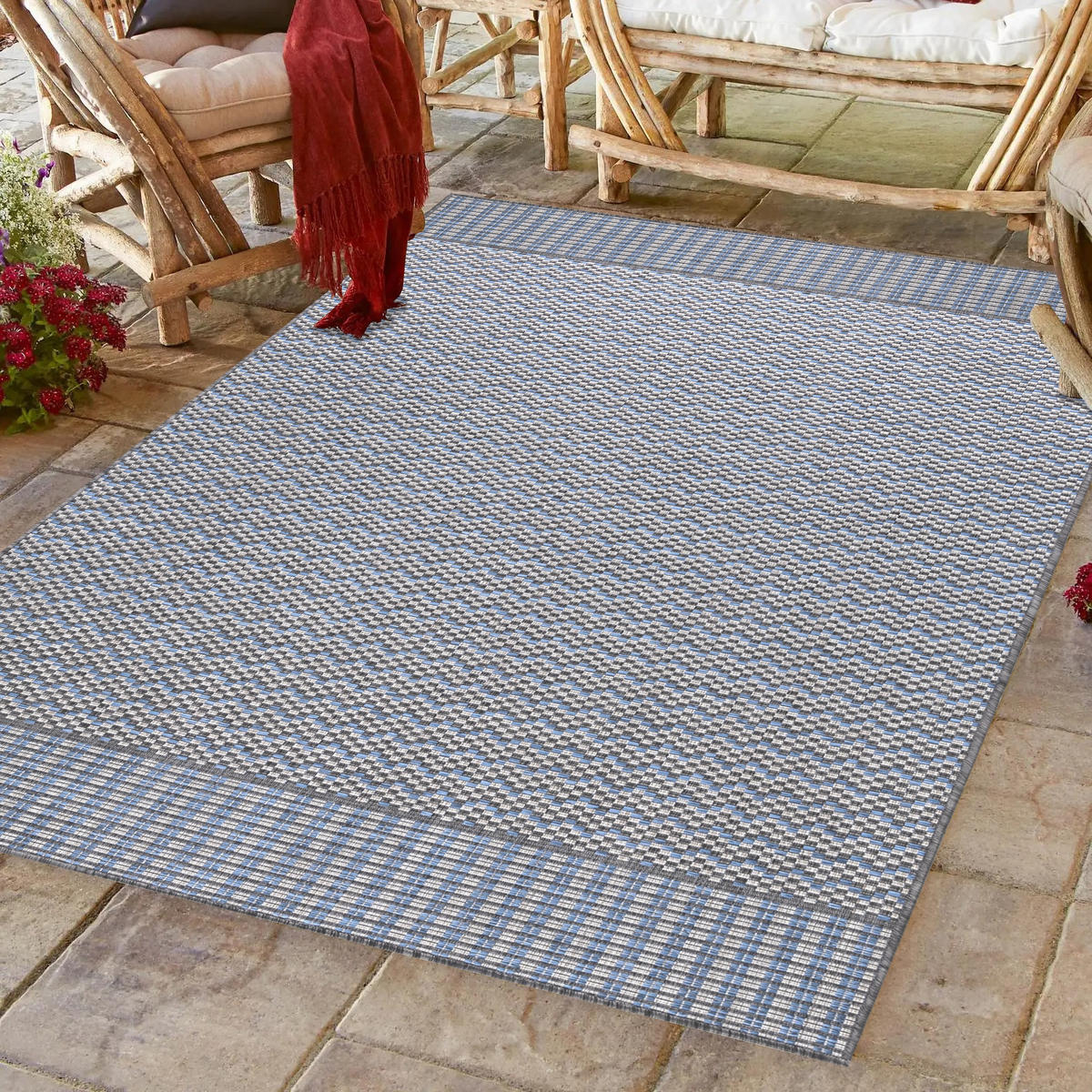 TEPPICH Outdoor Flachgewebe Retro-Design Polypropylen Balkon Grau Läufer 80x250 - Grau, Textil (80/250cm) - KADIMA DESIGN