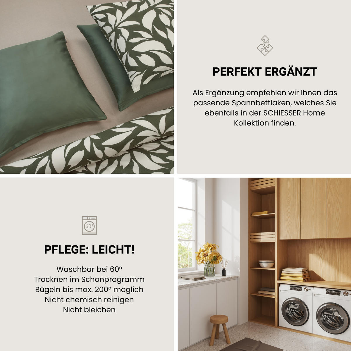 BETTWÄSCHESET Leaf - Feinbiber - 2-teilig - 135 x 200 cm - Grün - Grün, Textil (135/200cm) - SCHIESSER
