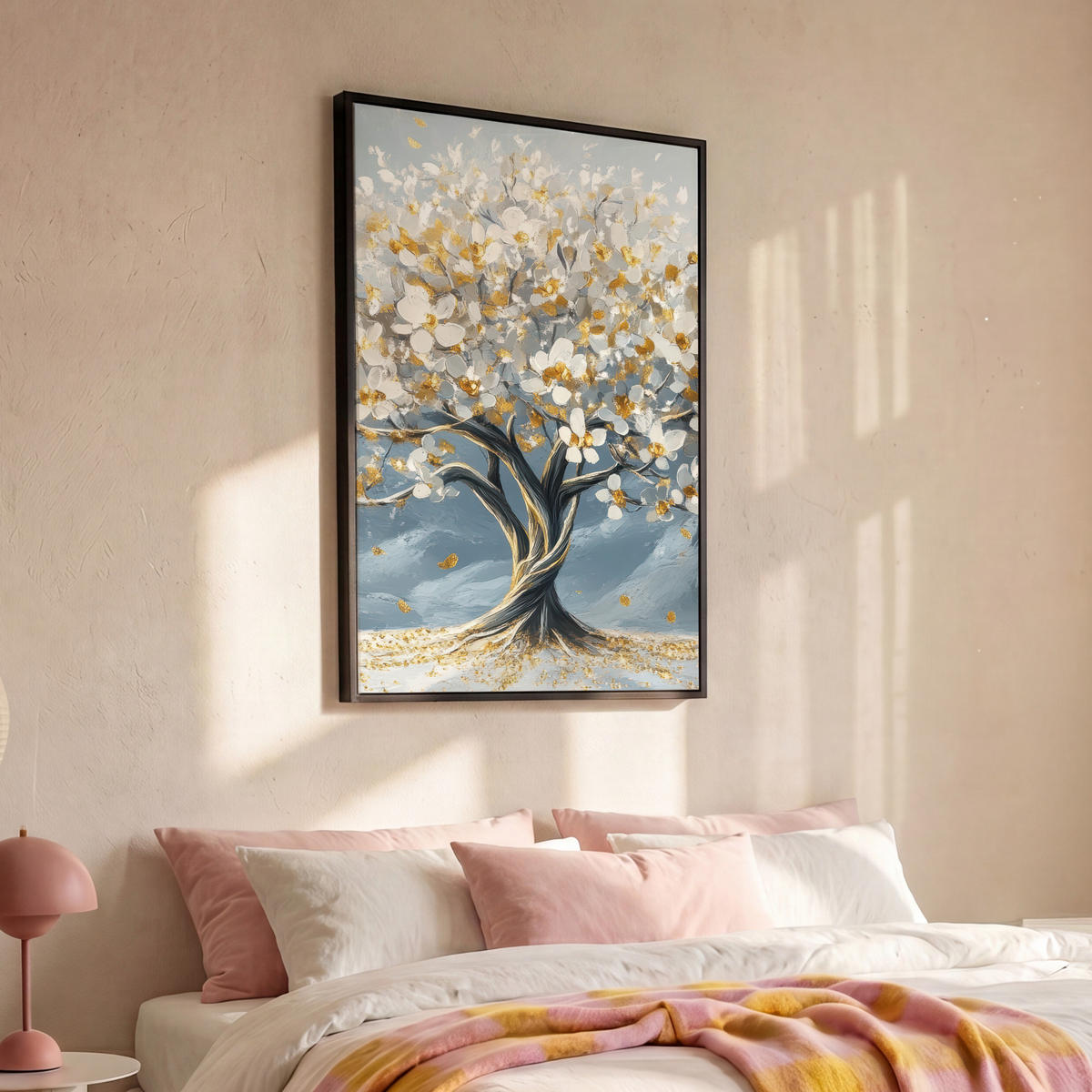 LEINWAND Bilder mit Rahmen - Baum - Winter - Baum des Lebens - Modern - Gold - 100x150 - Goldfarben, Textil (100/150cm) - MuchoWow