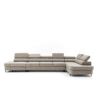 ECKSOFA PRIAM XXL L-Form Rechts mit Schlaffunktion 125x265 Velours Creme - Creme/Schwarz, Holz/Textil (420/203cm) - Muffo