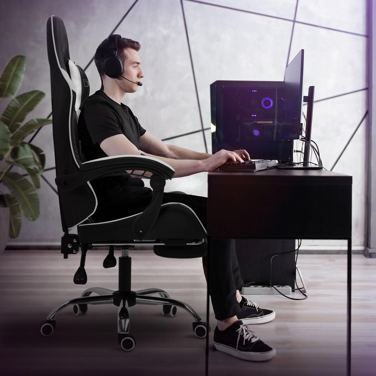 GAMING-STUHL schwarz weiß - Weiß, Metall (62/128/62cm) - ML-DESIGN