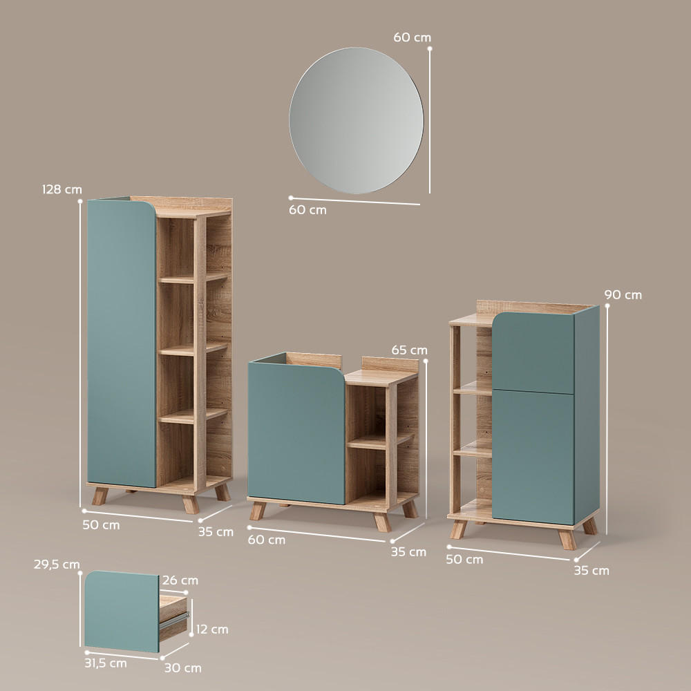 Thumbnail - Livinity® Badmöbel-Set, Blaugrau, Holzwerkstoff, 17 Fächer, 1 Schubladen, Rechteckig, 35x65x60 cm, Badezimmer, Badmöbels...