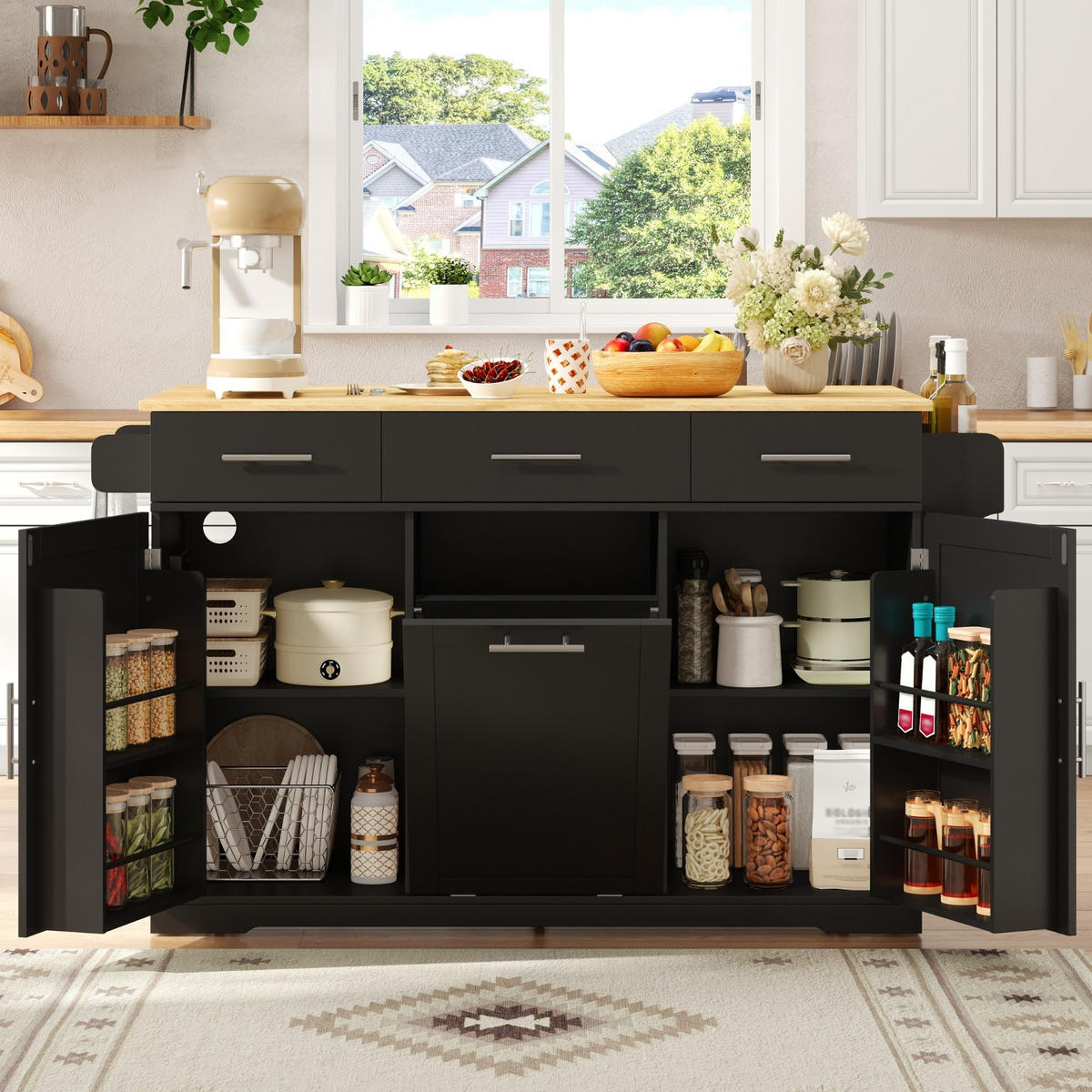 KÜCHENINSEL, KLAPPBARE ARBEITSPLATTE, MDF-Holz, Esszimmer, 136/75/92 cm - Schwarz, Holzwerkstoff (75/92/136cm) - Rolipo