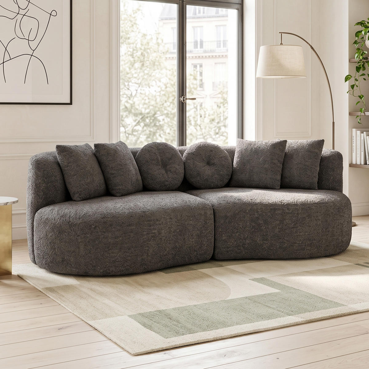 3-SITZER SOFA Geschwungenes Modulares Chenille Cashew - Grau, Textil (223/79/109cm) - Urban Meuble
