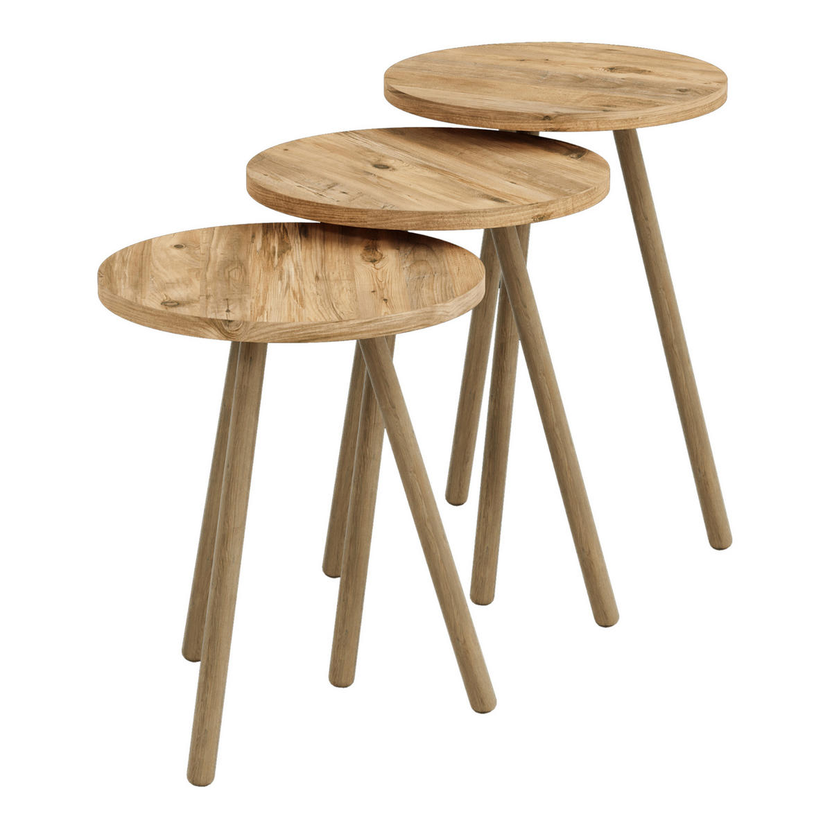 BEISTELLTISCH-SET 3 TLG. Hjørring - Naturfarben, Holzwerkstoff/Buchenholz (34/34/49cm) - [en.casa]