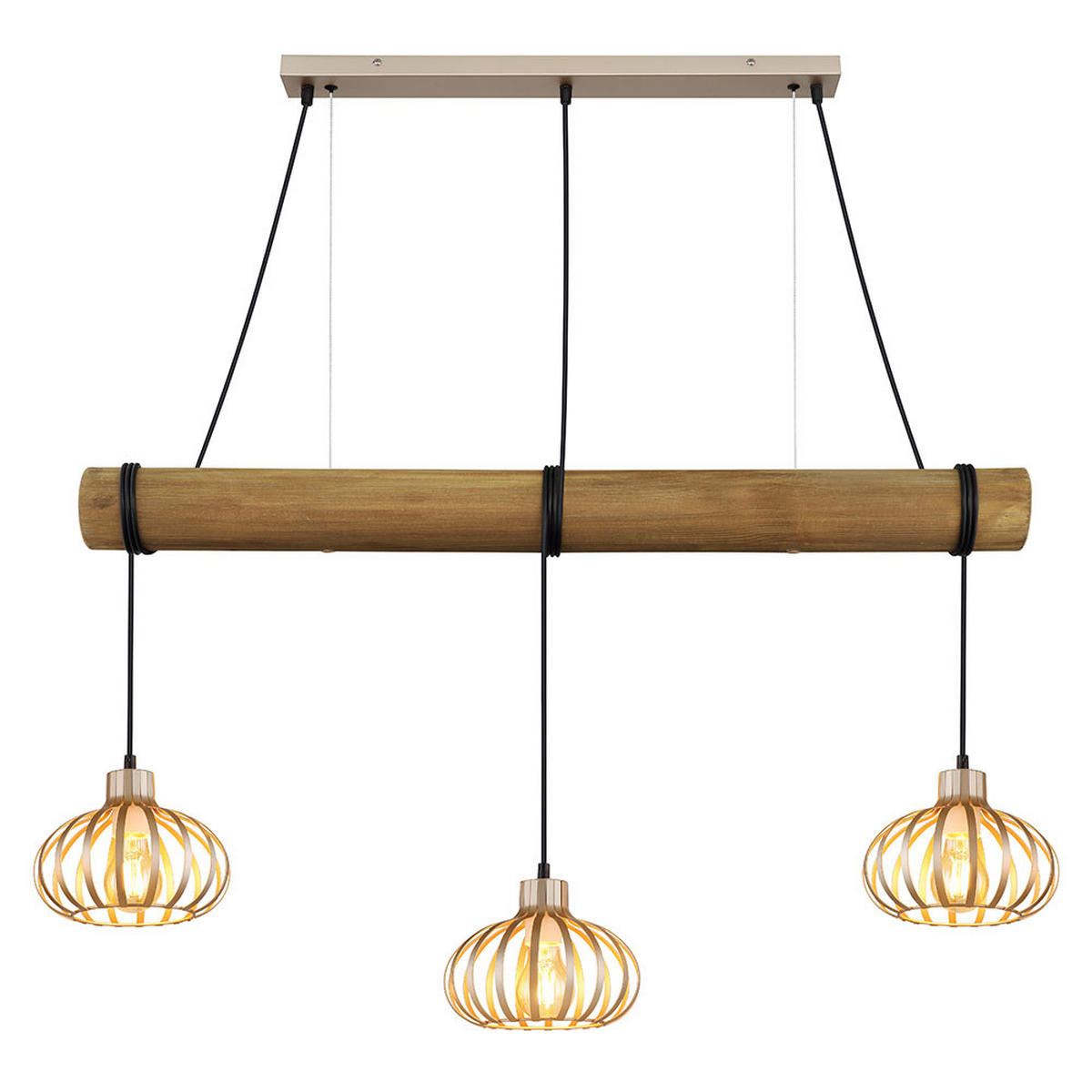 LED HÄNGELEUCHTE CALDWELL, Metall, Beige, 3-flammig - Beige, Holz (100/20/150cm) - Globo Lighting