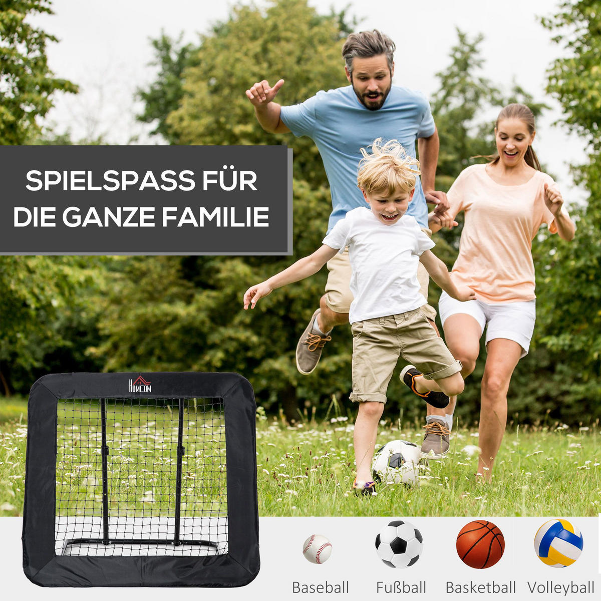 FUSSBALL REBOUNDER, Stahl, Schwarz, 128 x 118 x 108-120 cm - Schwarz, Metall (118/128cm) - HOMCOM