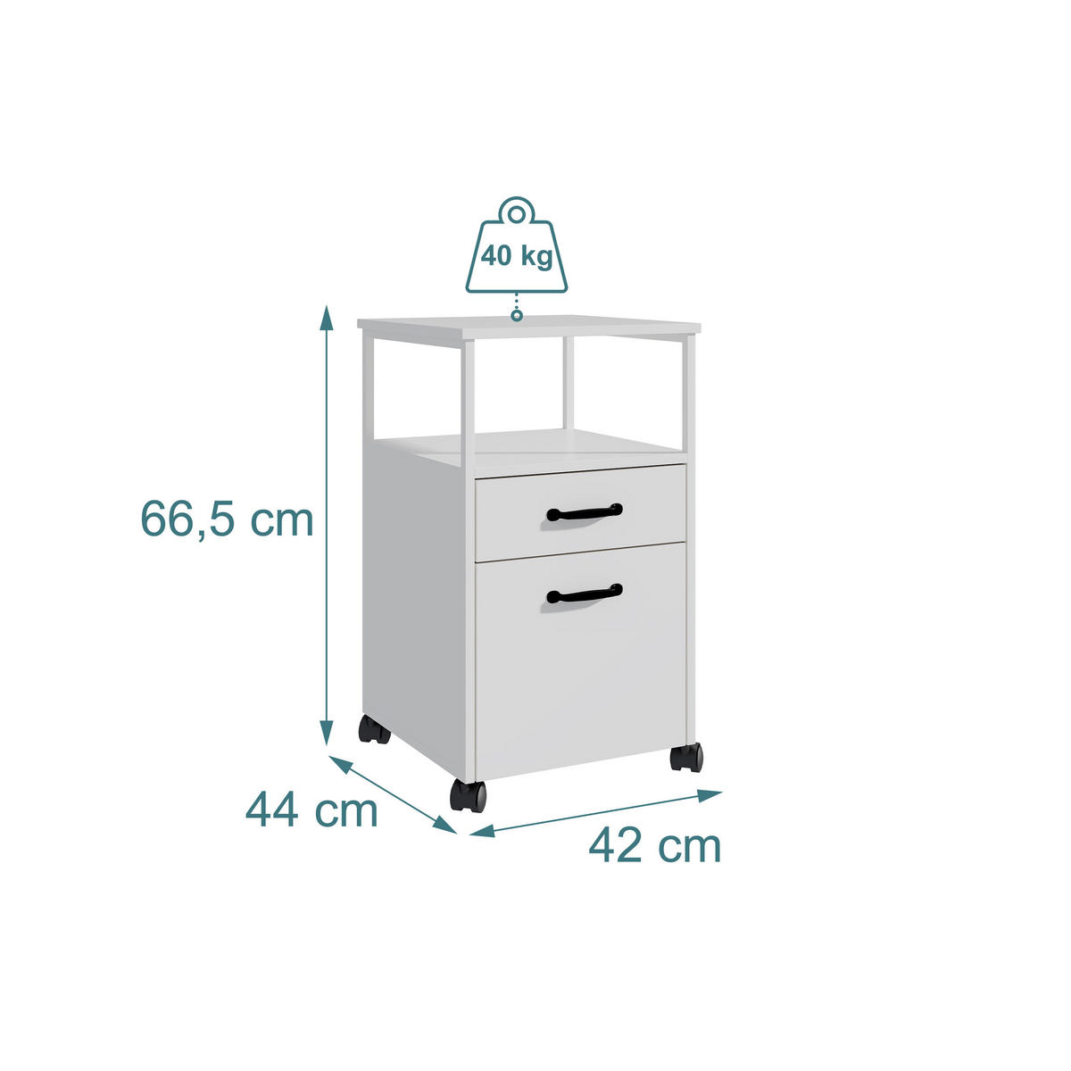ROLLCONTAINER - Weiß, Holzwerkstoff/Kunststoff (42/66.5/44cm) - Relaxdays
