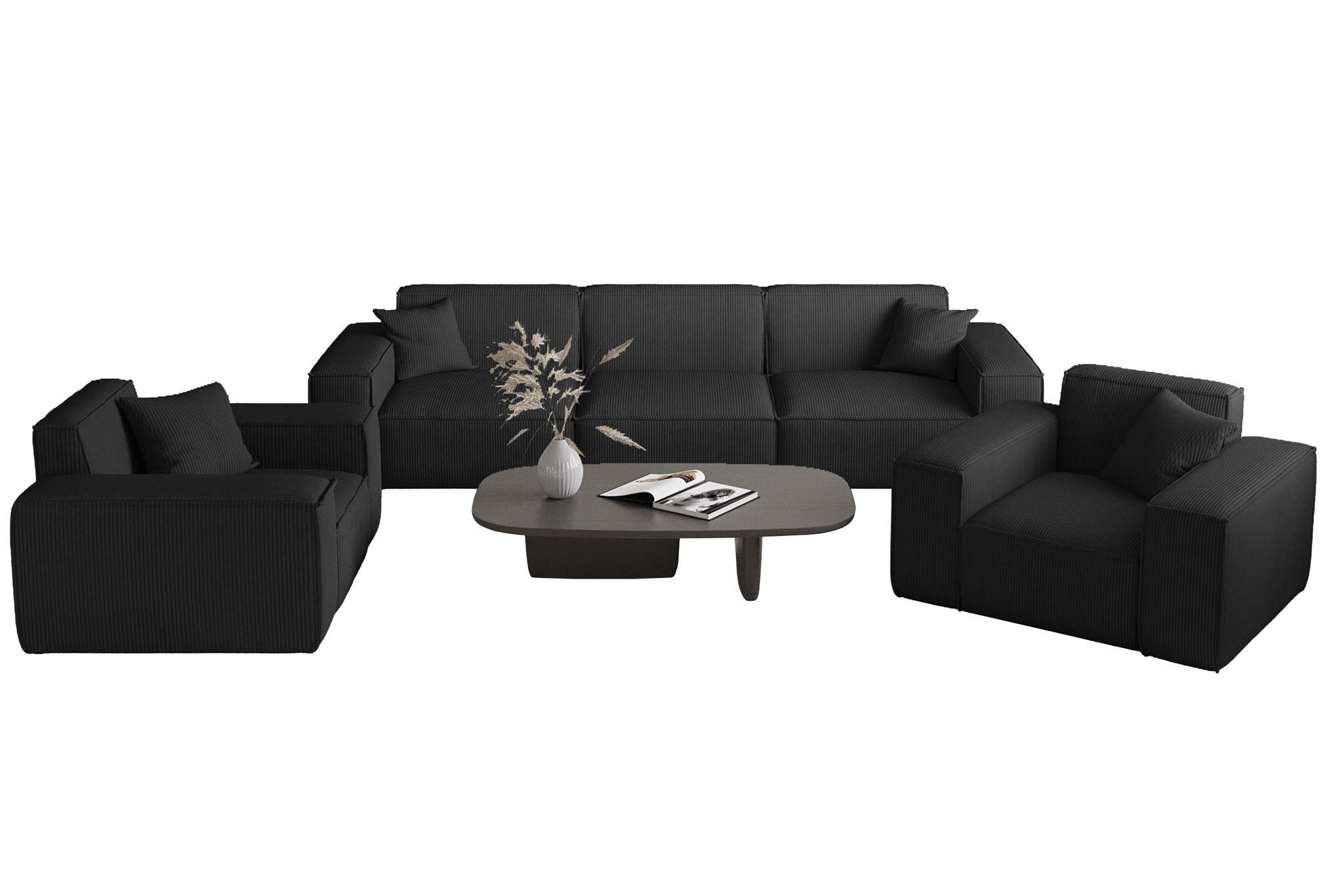 SOFASET Celes Premium 3-1-1 Stoff Scala - Schwarz, Holzwerkstoff/Textil (225/73/88cm) - Fun Möbel
