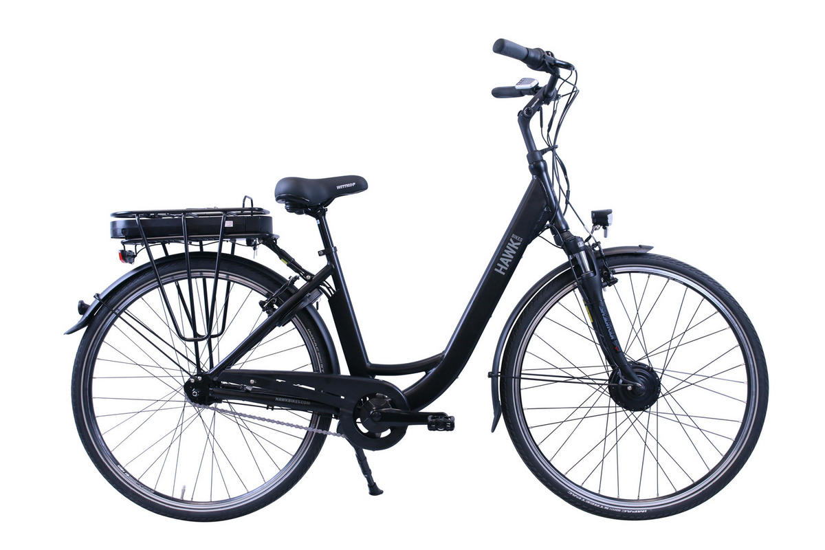 E-CITY Wave E-Bike Schwarz 7 Gang 28 Zoll Gr:46cm - Schwarz, Metall (46cm) - Hawk Bikes