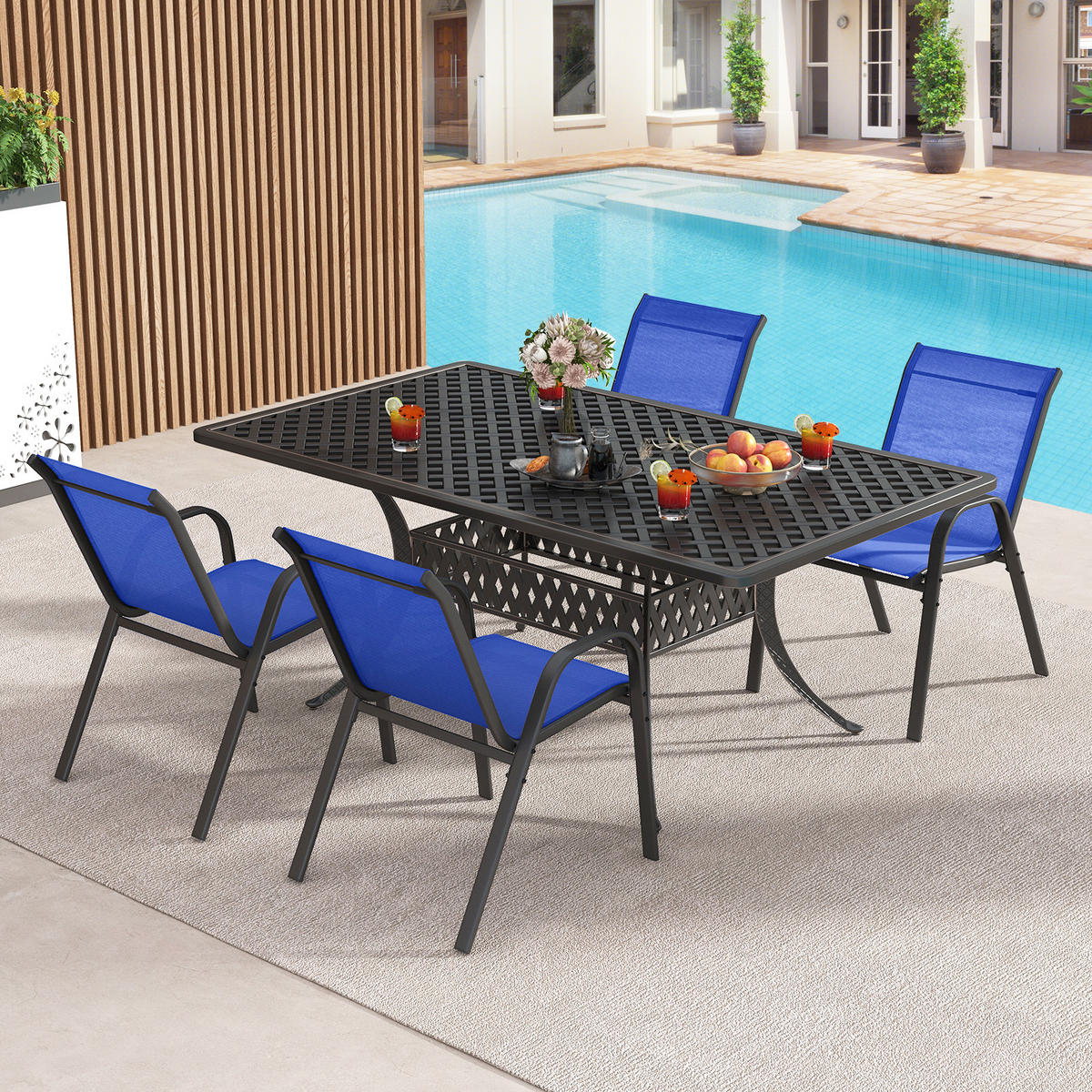 GARTENSTÜHLE Blau(2er-Set) - Blau, Metall (70/84/56cm) - COSTWAY