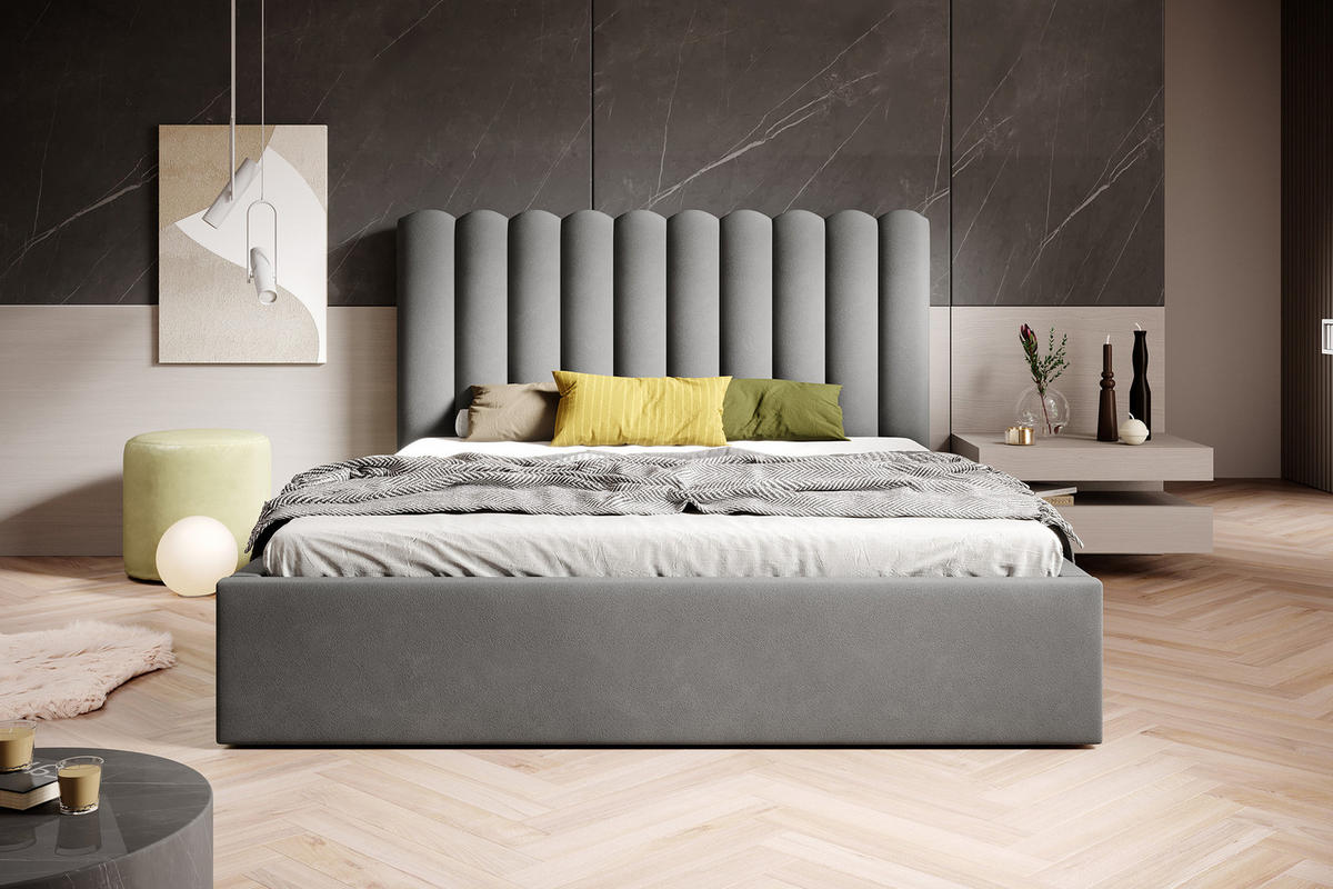 POLSTERBETT mit Kopfstütze Priesa 120x200 cm, Grau - Grau, Textil (120/200cm) - Fedve