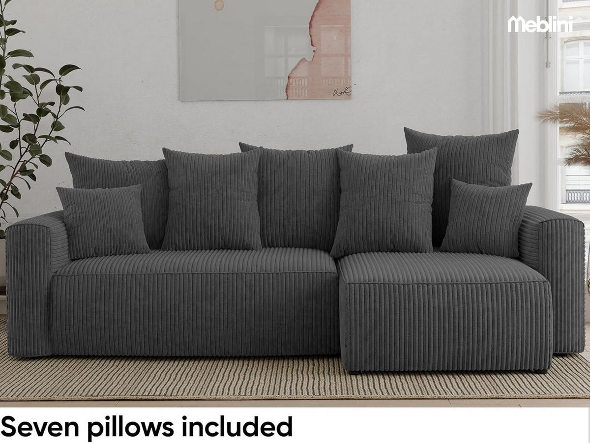 ECKSOFA DAVE L - Dunkelgrau/Schwarz, Holzwerkstoff (238/87cm) - Meblini