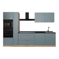 KÜCHENZEILE R-Line, Blau-Grau/Goldkraft Eiche, 310 cm Arbeitsplatte Anthrazit - Honigeiche/Blaugrau, Holzwerkstoff (310/206.8/60cm) - Vicco