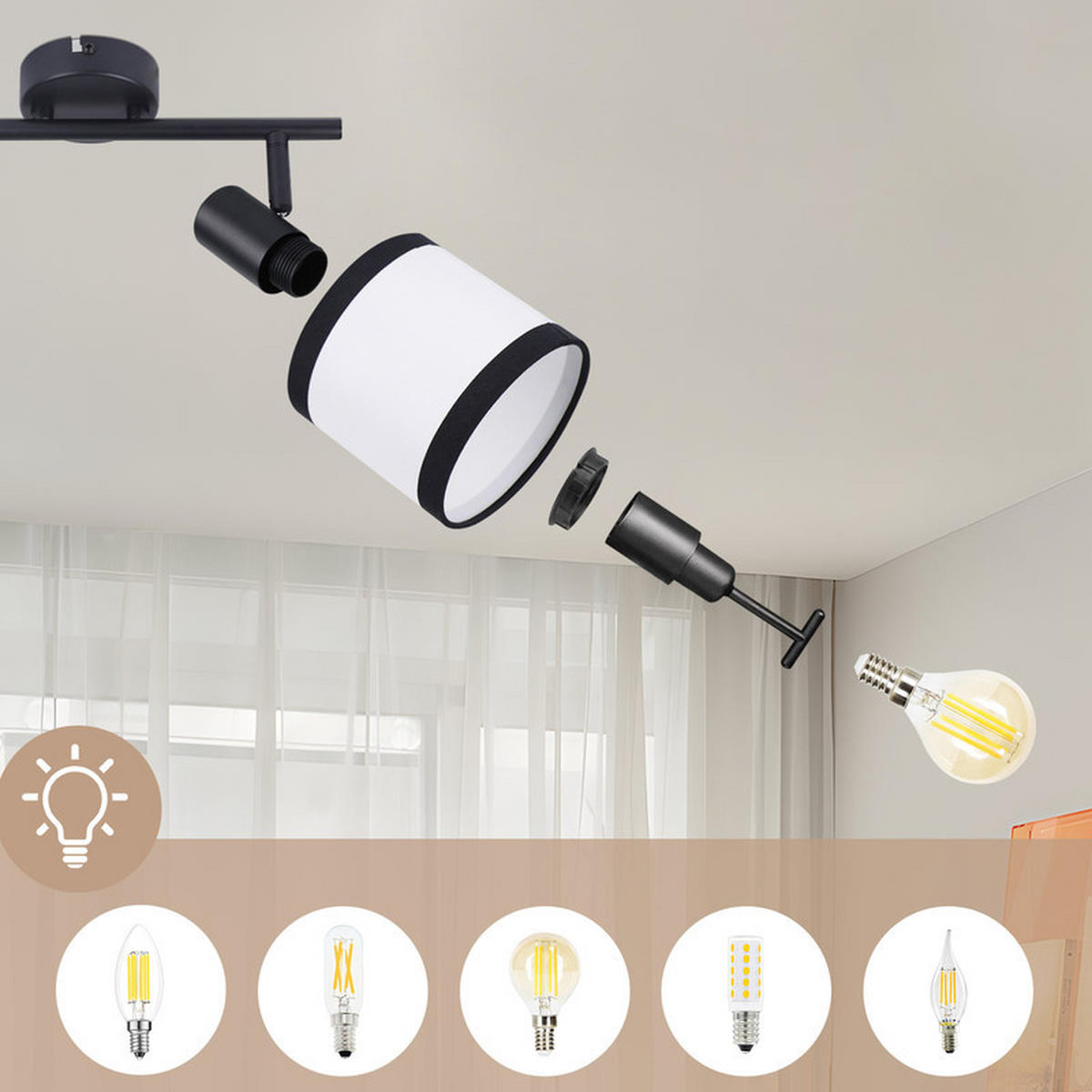 DECKENSTRAHLER Chambers Ⅲ 2-flammig 28/12/18 cm - Schwarz, Metall (28/12/18cm) - Nettlife