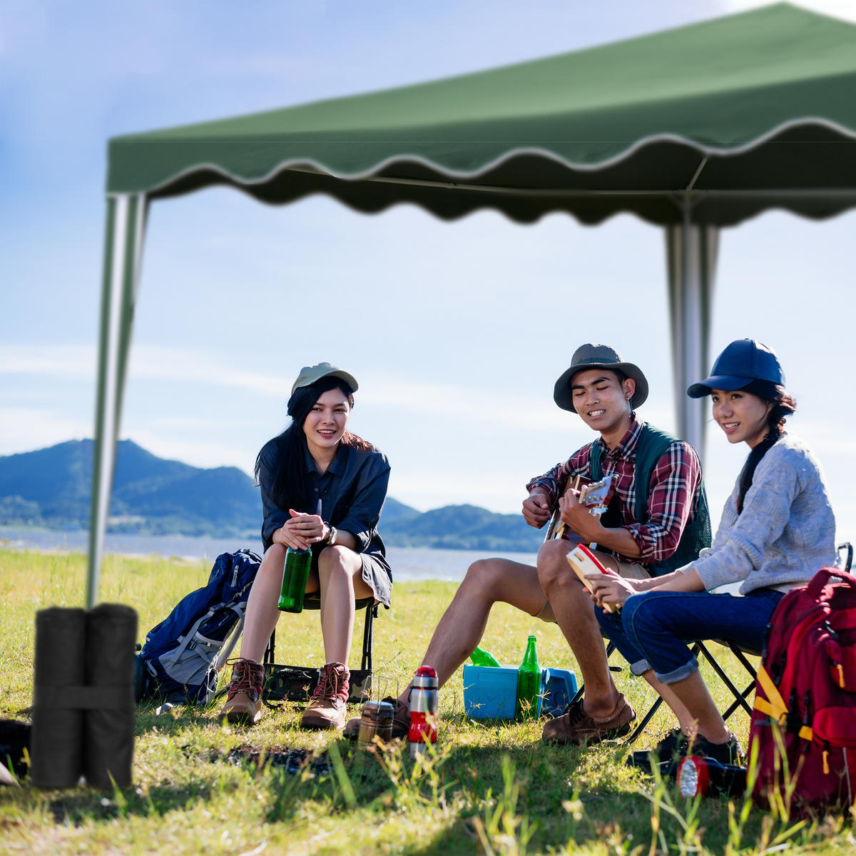 4XZÁVAŽIA na pavilón - čierna, textil (43/56/2cm) - Relaxdays