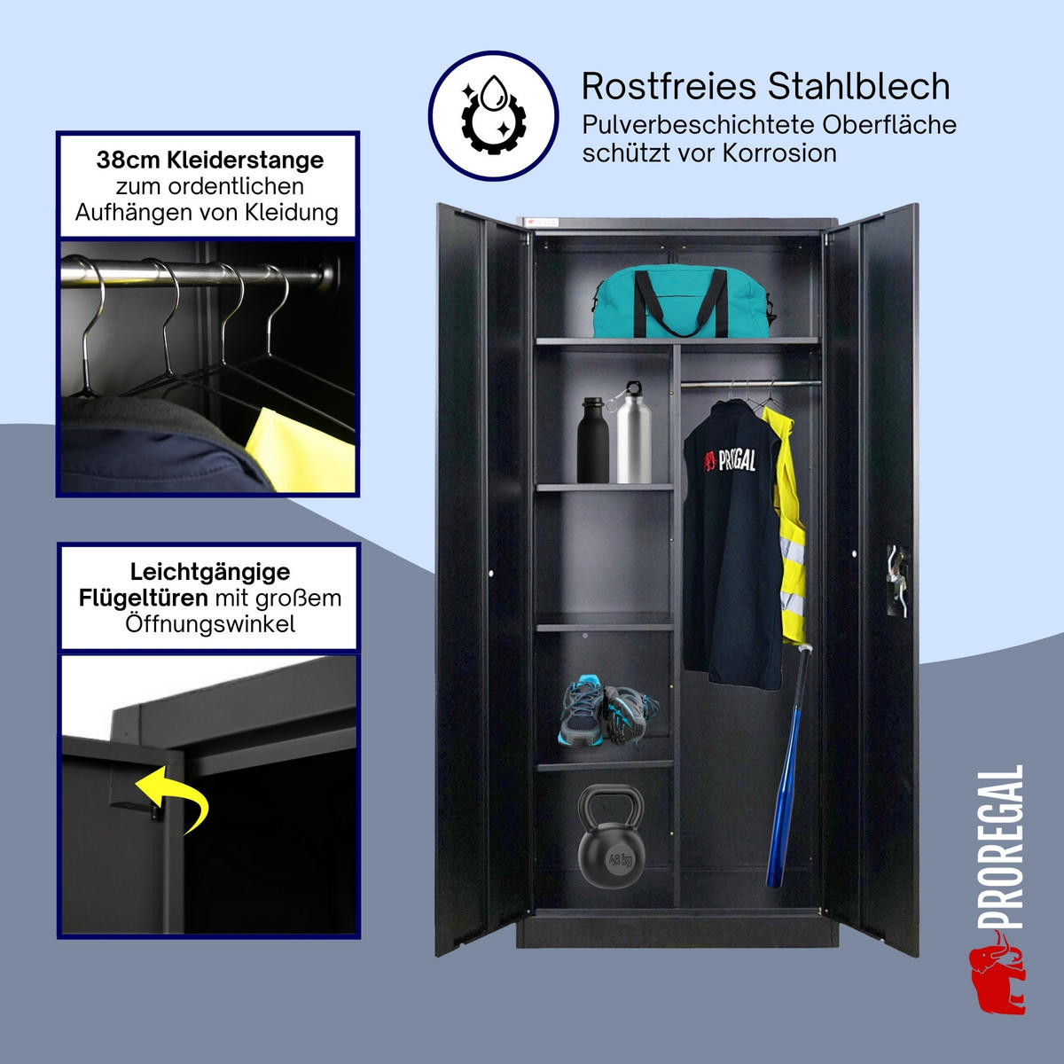 FLÜGELTÜRENSCHRANK Elephant 2er-Set 180x80x40cm 6 Fächern & Kleiderstange Schwarz - Schwarz, Metall (160/180/40cm) - PROREGAL