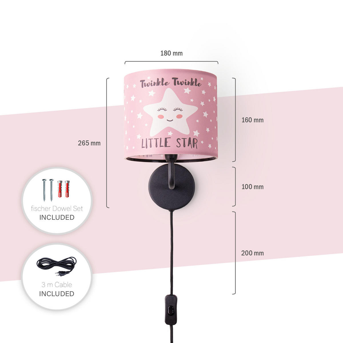 KINDERZIMMERLAMPE Luca Wl Ale 105 - Hellrosa, Metall (18/26.9/20.9cm) - Paco Home