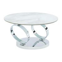 COUCHTISCH mit drehbaren Tischplatten - Keramik & Glas - Weiß mit Marmor-Effekt - JOLINE - Chromfarben, Stein (131.5/80/42cm) - Vente-Unique