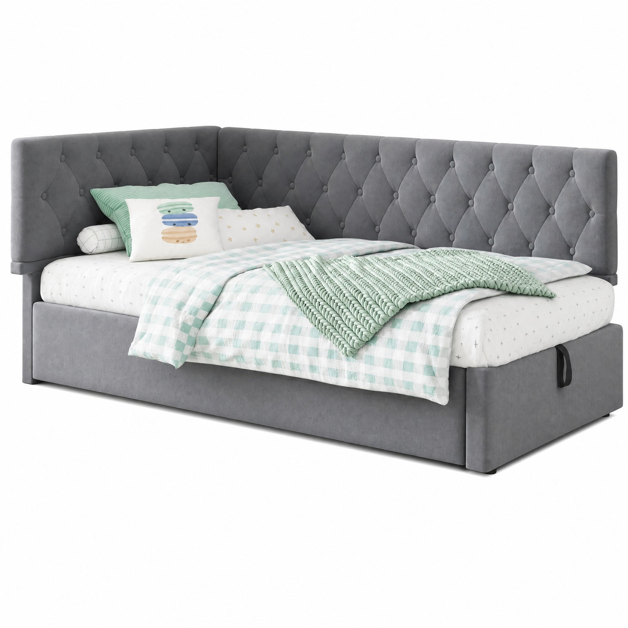 TAGESBETT mit Stauraum 90 x 190 cm Samt Grau - Grau, Metall (90/190cm) - Meubliv