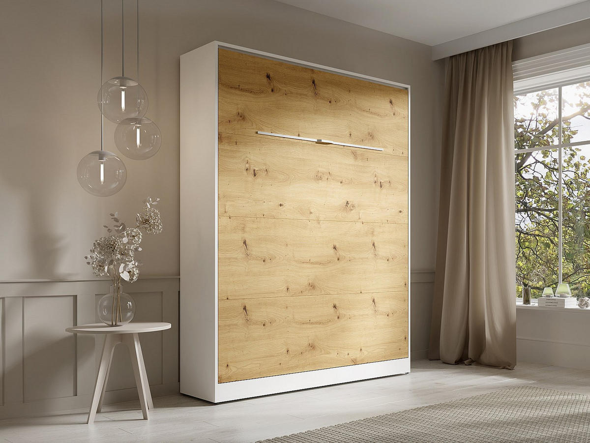 SCHRANKBETT - 2 Personen - holz - naturfarben hell, weiß Rapili - Naturfarben/Weiß, Holz (160/200cm) - Vente-Unique