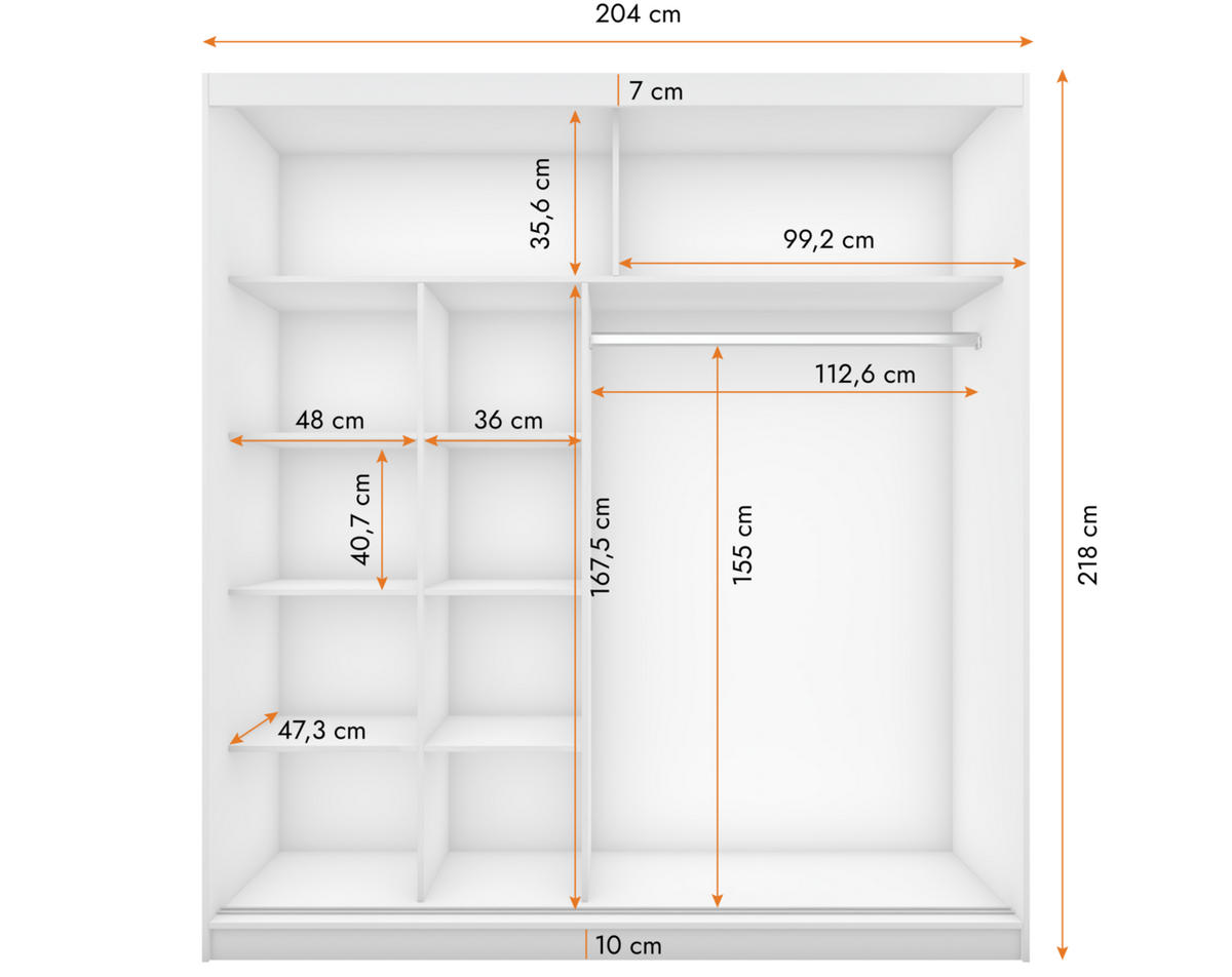SCHIEBETÜRENSCHRANK - NICO 01 Weiß - Weiß, Holzwerkstoff/Metall (204/218/58cm) - Möblo