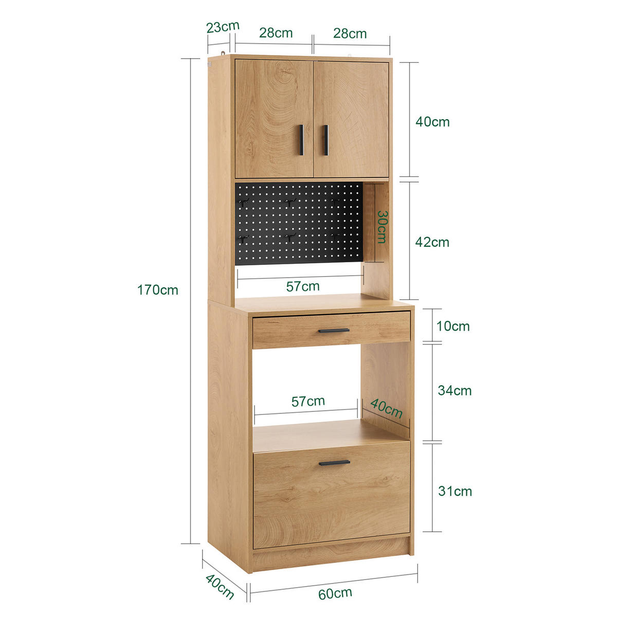 MIKROWELLENSCHRANK Natur - Naturfarben, Holzwerkstoff/Metall (60/170/40cm) - SoBuy