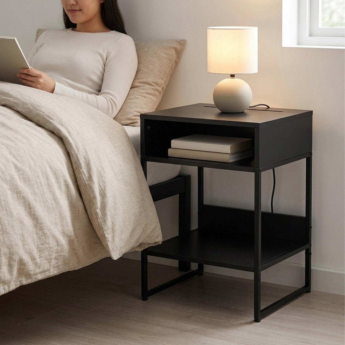 NACHTTISCH - Schwarz, Holzwerkstoff/Metall (40/40/30cm) - Relaxdays