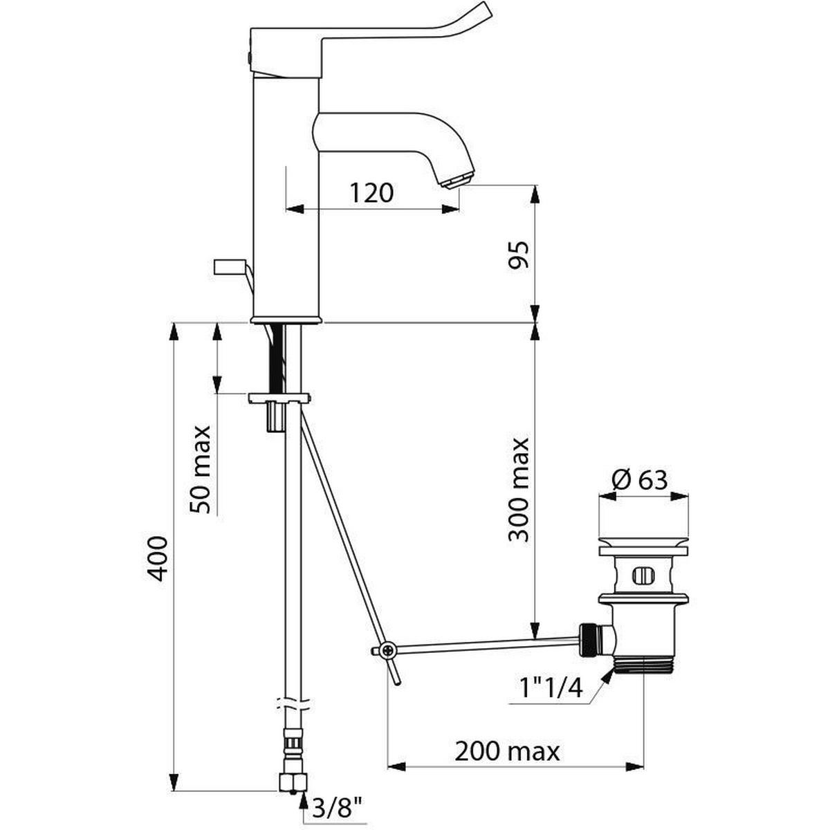 EINHEBEL-WASCHTISCHMISCHER EP H95 L120, Hygienehebel - Chromfarben, Metall (22/9.5/30cm) - Delabie