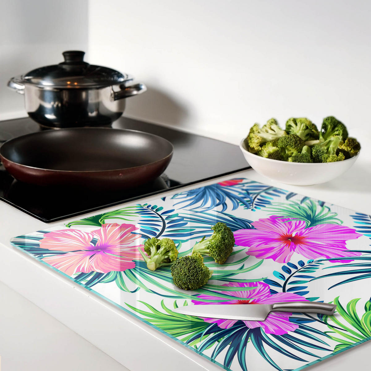 GLASPLATTE 60x52 cm Hawaiianische Blumen - Multicolor, Glas (60/0.4/52cm) - TULUP