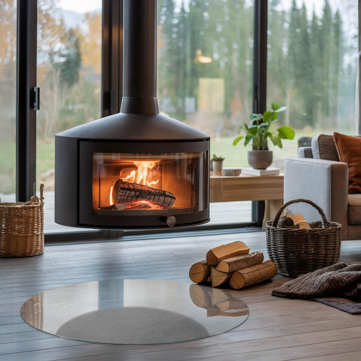 GLASPLATTE für Kamin Ø 90 cm - Grau, Glas (90/90/0.4cm) - TULUP