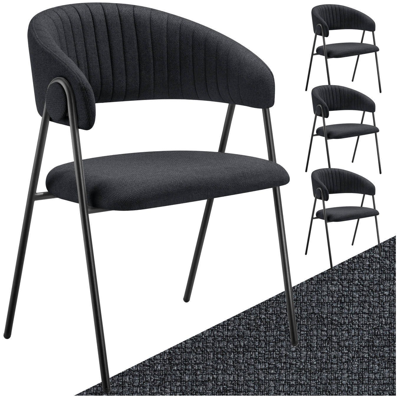 ARMLEHNSTUHL 4er Set Bedano 60 x 58 x 85 cm schwarz - Schwarz, Kunststoff (60/85/58cm) - tectake