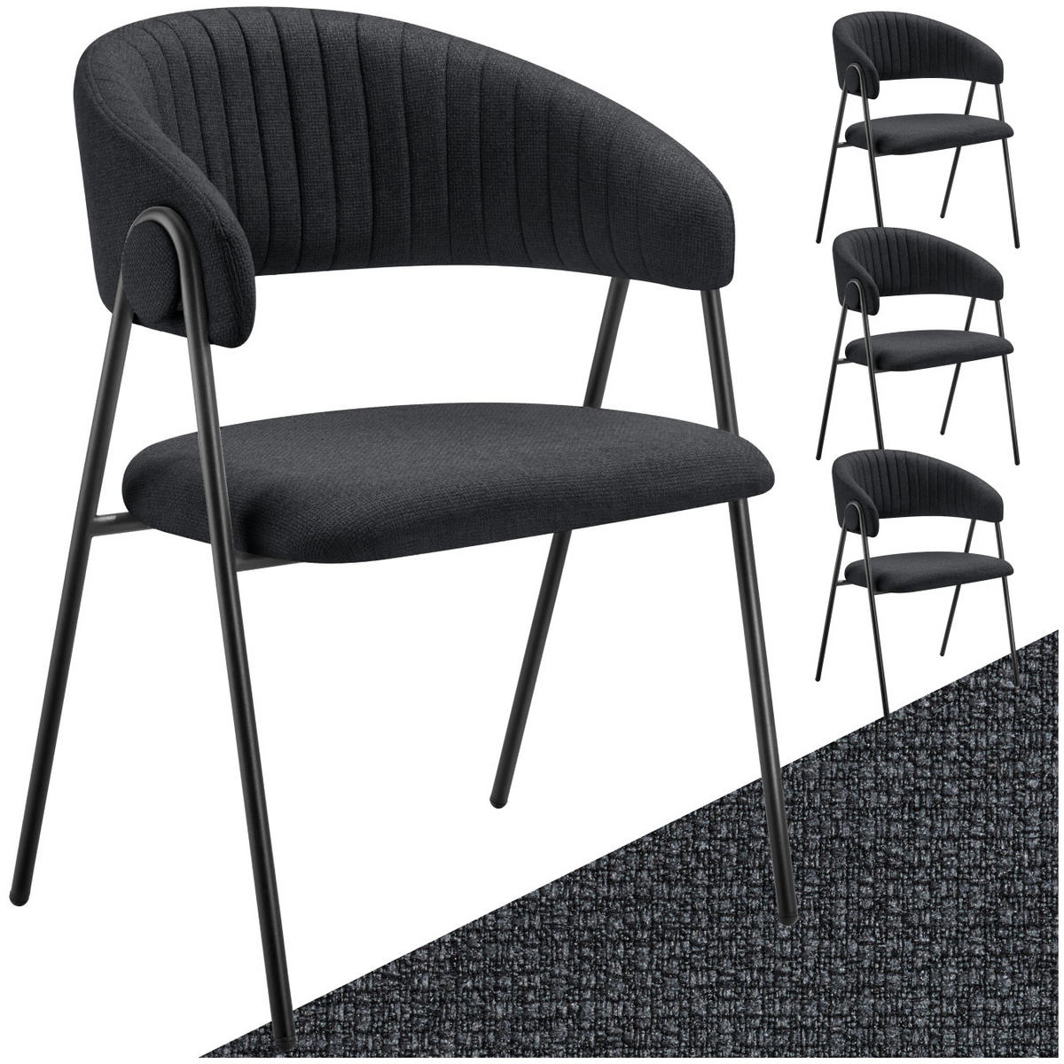 ARMLEHNSTUHL 4er Set Bedano 60 x 58 x 85 cm schwarz - Schwarz, Kunststoff (60/85/58cm) - tectake