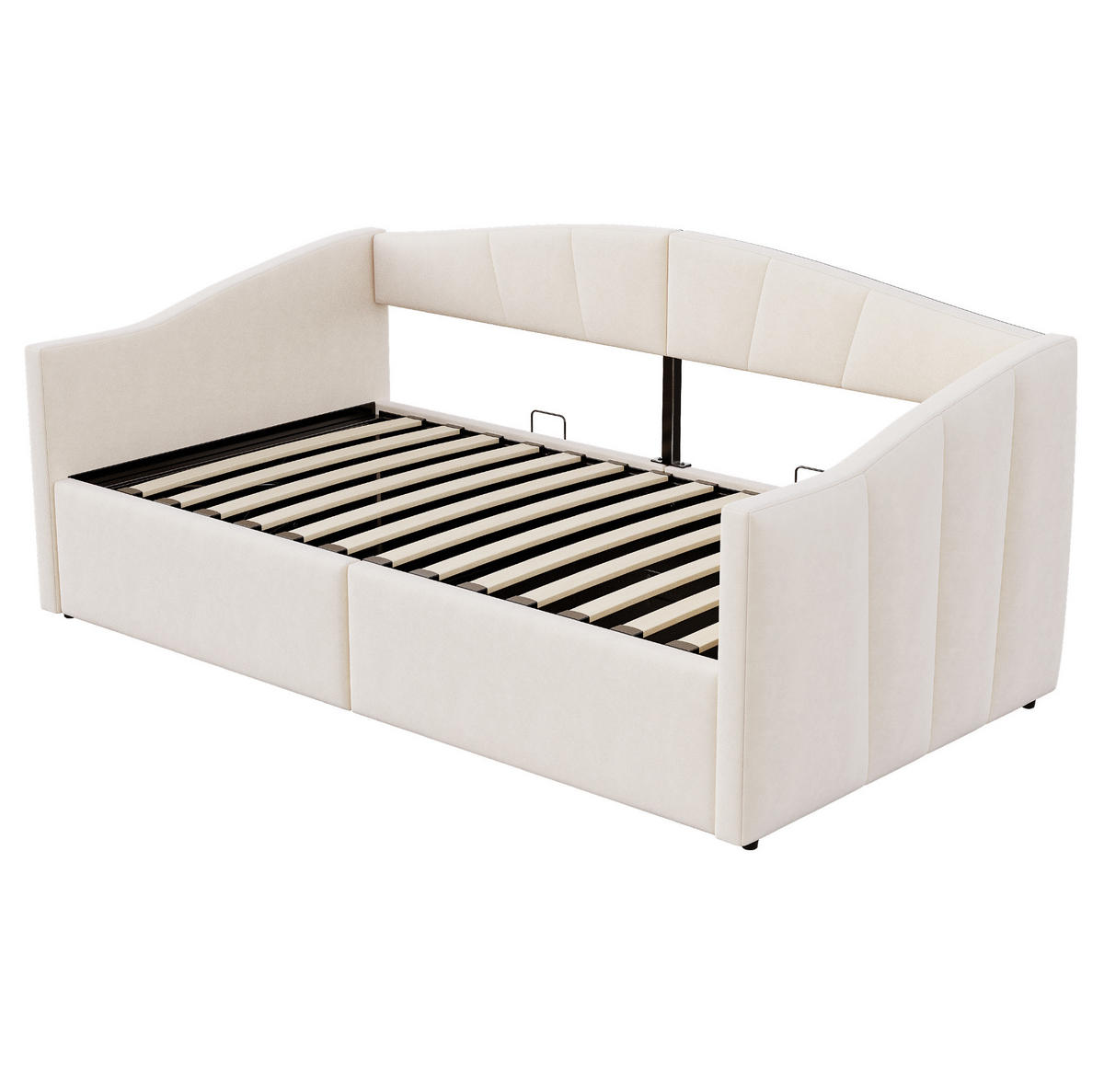 SAMT-POLSTERBETT 90/200 cm mit Bettkasten und Armlehnen in Beige - Beige, Textil (90/200cm) - BEAOK