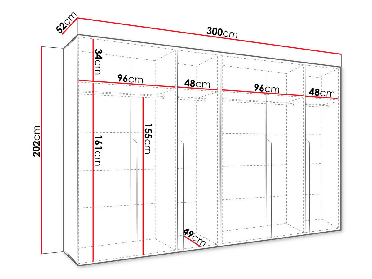DREHTÜRENSCHRANK Mila I 300 - Schwarz, Holzwerkstoff/Kunststoff (300/202/52cm) - MIRJAN24