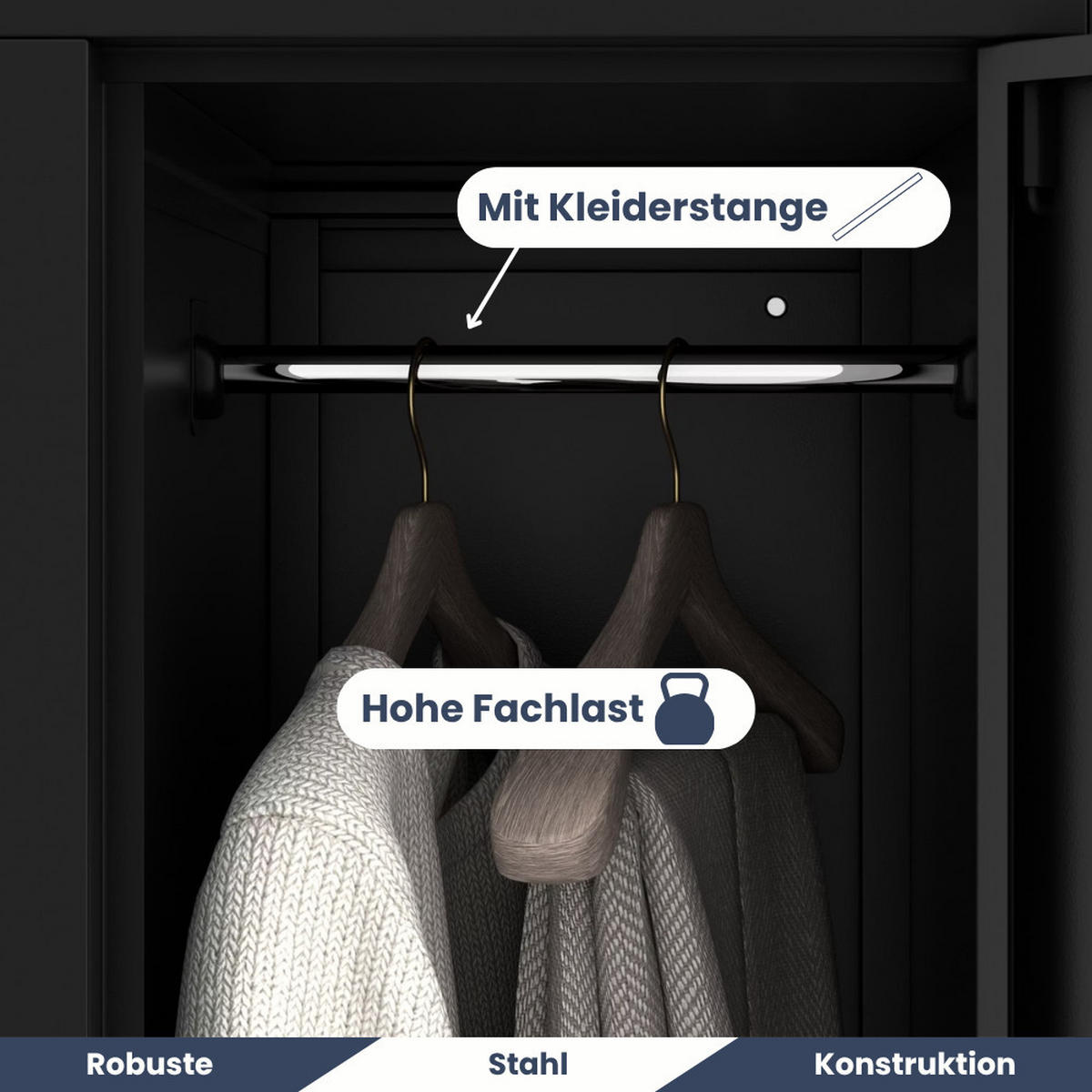 UMKLEIDESCHRANK Spind BARTEK 4 Abteile 172x55,9x45cm Schwarz - Schwarz, Metall (55.9/172/45cm) - Jan Nowak