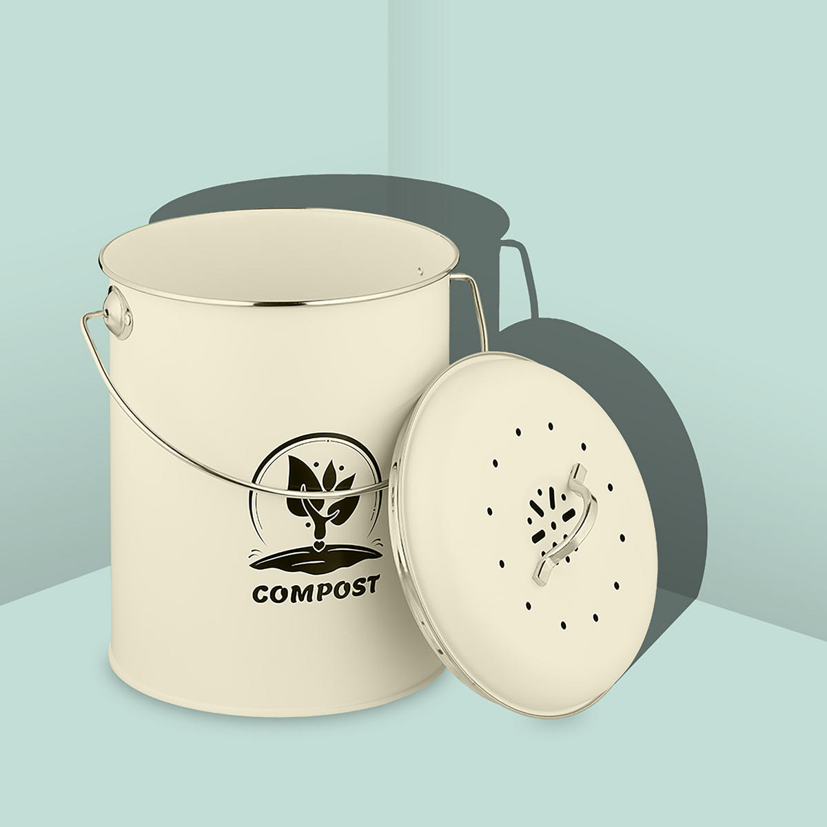 KOMPOSTOVÝ kôš - krémová, kov/textil (22/27/19cm) - Relaxdays