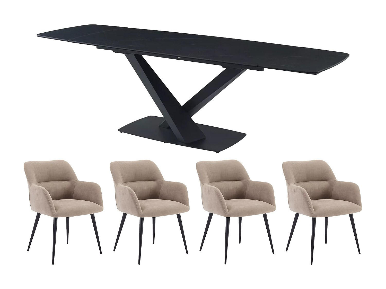 SET aus ausziehbarem Tisch und Stuhl - > 12 Personen-Sitzer - Glas, Keramik - Schwarz - - Schwarz, Glas/Keramik (260/76/90cm) - Vente-Unique